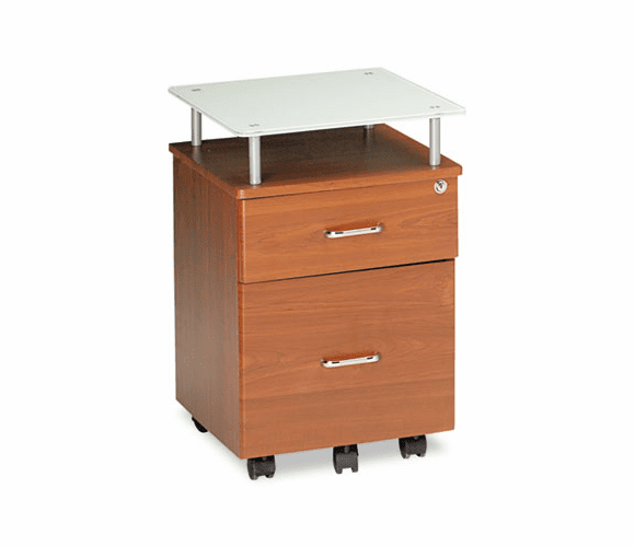 MLN973MEC Eastwinds Vision Locking Box/File Pedestal, Medium Cherry with White Glass By MAYLINE COMPANY