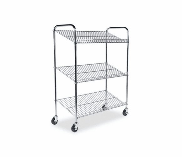 MLNCTT2 Kwik-File 3-Shelf Wire Mail Tote Cart, 43�w x 18d x 55h, Chrome By MAYLINE COMPANY
