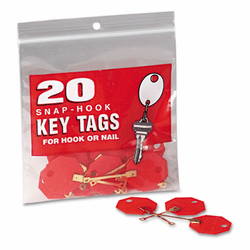 MMF201800207 Snap-Hook Self-Locking Octagonal Plastid Key Tags, 1 1/4" Diameter, Red, 20/Pack By MMF INDUSTRIES