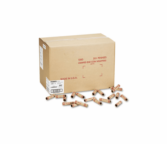 MMF2160600A07 Preformed Tubular Coin Wrappers, Pennies, $.50, 1000 Wrappers/Box By MMF INDUSTRIES