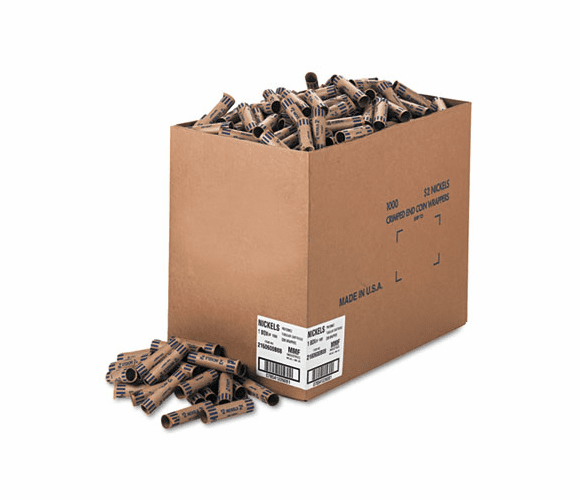 MMF2160600B08 Preformed Tubular Coin Wrappers, Nickels, $2, 1000 Wrappers/Box By MMF INDUSTRIES