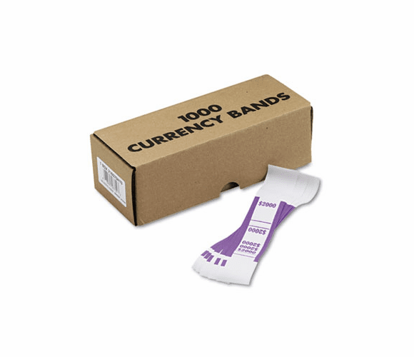 MMF216070H19 Self-Adhesive Currency Straps, Violet, $2,000 in $20 Bills, 1000 Bands/Box By MMF INDUSTRIES