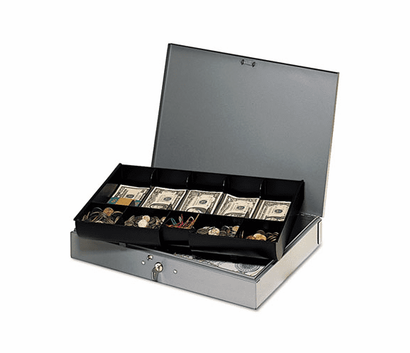 MMF2215CBTGY Extra-Wide Steel Cash Box w/10 Compartments, Key Lock, Gray By MMF INDUSTRIES