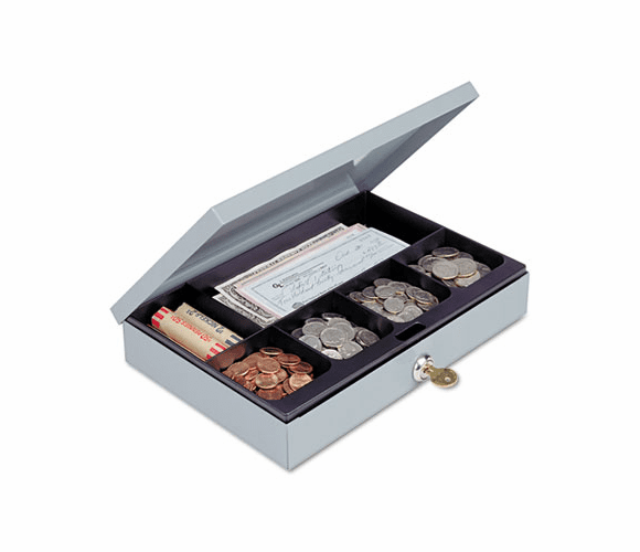 MMF221618001 Heavy-Duty Steel Low-Profile Cash Box w/6 Compartments, Key Lock, Gray By MMF INDUSTRIES