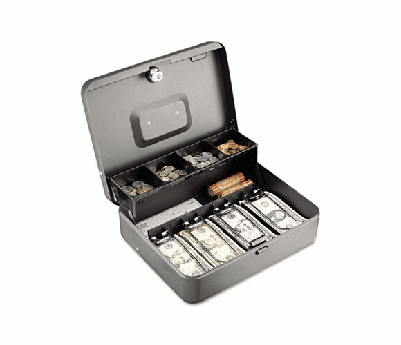 MMF2216194G2 Tiered Cash Box with Bill Weights, 12 in, Cam Key Lock, Charcoal By MMF INDUSTRIES