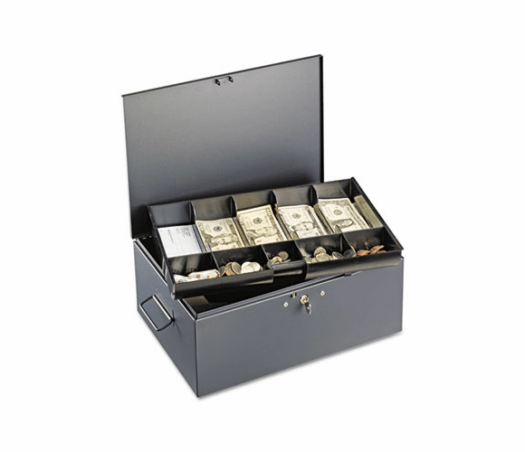 MMF221F15TGRA Extra Large Cash Box with Handles, Disc Tumbler Lock, Gray By MMF INDUSTRIES