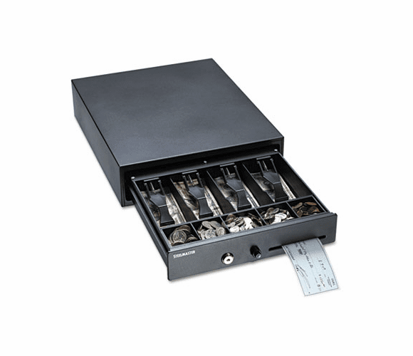 MMF225104604 Compact Steel Cash Drawer w/Spring-Loaded Bill Weights, Disc Tumbler Lock, Black By MMF INDUSTRIES