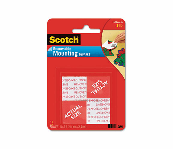 MMM108 Precut Foam Mounting 1" Squares, Double-Sided, Removable, 16 Squares/Pack By 3M/COMMERCIAL TAPE DIV.
