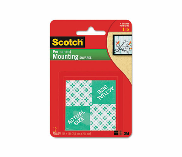MMM111 Precut Foam Mounting 1 Squares, Double-Sided, Permanent 16 Squares/Pack By 3M/COMMERCIAL TAPE DIV.