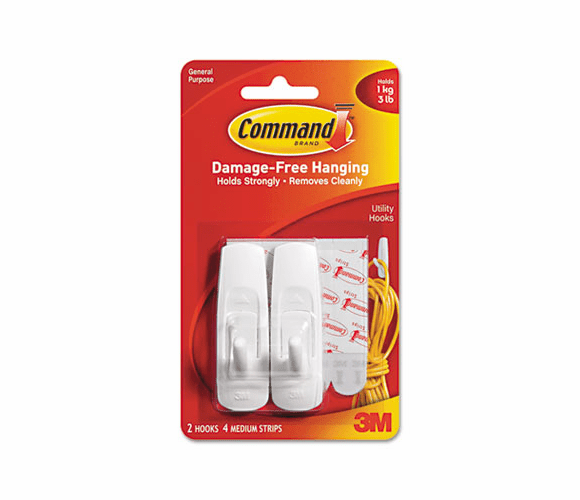 MMM17001 General Purpose Hooks, 3-lb Capacity, Plastic, White, 2/Pack By 3M/COMMERCIAL TAPE DIV.