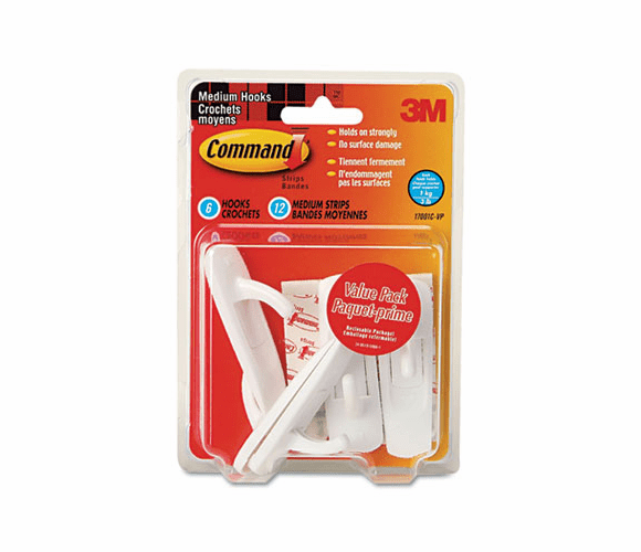 MMM17001VP6PK General Purpose Hooks Value Pack, Medium, Holds 3-lb, White, 6/Pack By 3M/COMMERCIAL TAPE DIV.