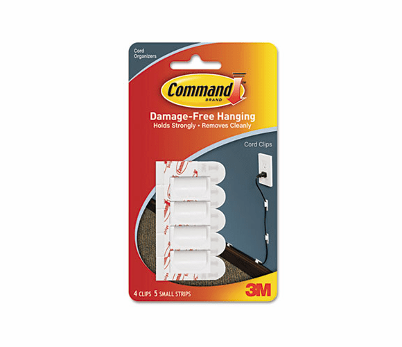 MMM17017 Cord Clip w/Adhesive, White, 4/Pack By 3M/COMMERCIAL TAPE DIV.
