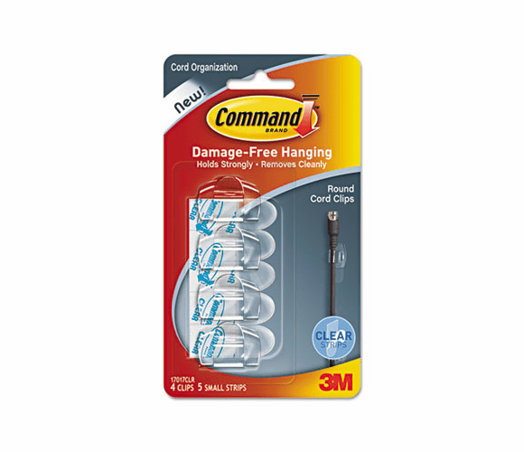 MMM17017CLR Cord Clip, Round, 1/5", w/Adhesive, Clear, 4/Pack By 3M/COMMERCIAL TAPE DIV.