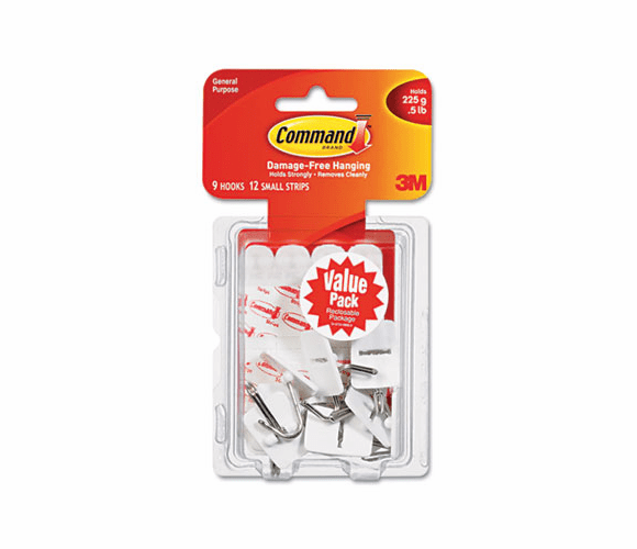 MMM17067VP General Purpose Hooks, Small, Holds 1/2-lb, White, 9/Pack By 3M/COMMERCIAL TAPE DIV.