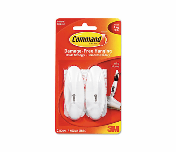 MMM17068 General Purpose Hooks, Medium, 3-lb Capacity, Plastic, White, 2/Pack By 3M/COMMERCIAL TAPE DIV.