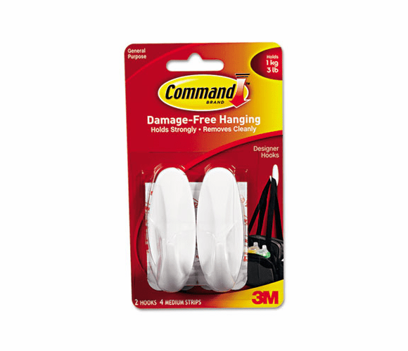 MMM17081 General Purpose Hooks, Designer, Holds 3 lbs., White, 2/Pack By 3M/COMMERCIAL TAPE DIV.