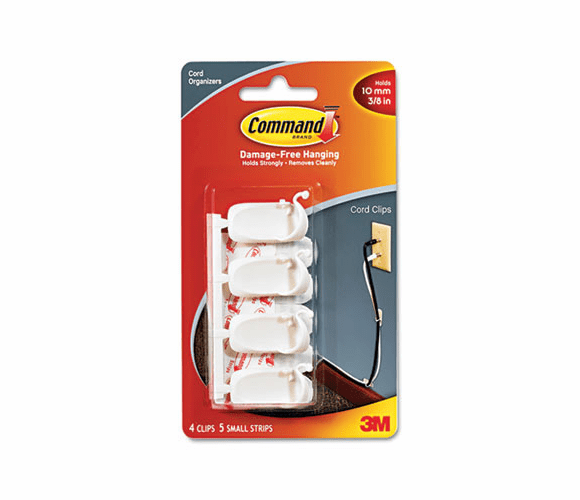 MMM17301 Cord Clip w/Adhesive, White, 4/Pack By 3M/COMMERCIAL TAPE DIV.