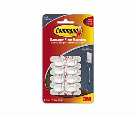 MMM17302 Cord Clip w/Adhesive, White, 8/Pack By 3M/COMMERCIAL TAPE DIV.