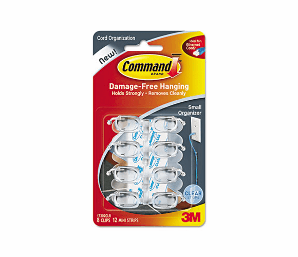 MMM17302CLR Cord Clip, Small, 1/4", w/Adhesive, Clear, 8/Pack By 3M/COMMERCIAL TAPE DIV.