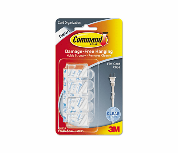 MMM17305CLR Cord Clip, Flat, w/Adhesive, Clear, 4/Pack By 3M/COMMERCIAL TAPE DIV.
