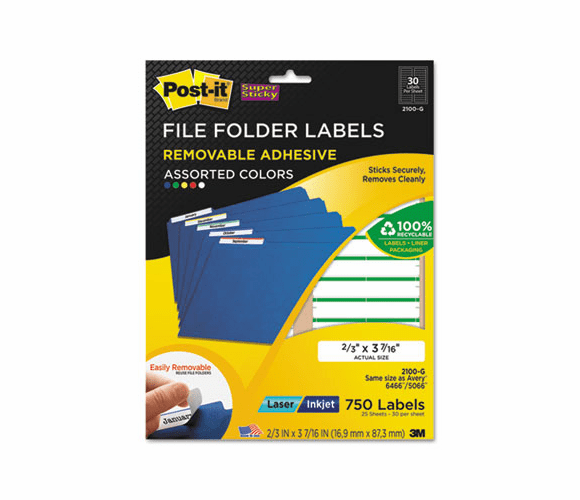 MMM2100G Removable File Folder Labels, 2/3 x 3 7/16, Assorted, 750/Pack By 3M/COMMERCIAL TAPE DIV.