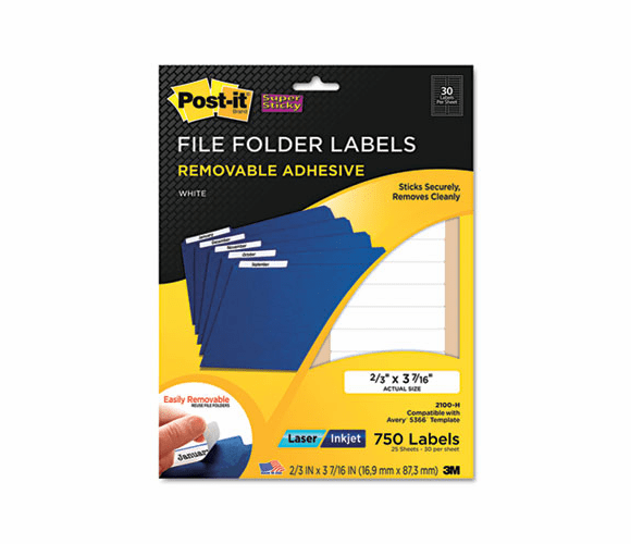 MMM2100H Removable File Folder Labels, 2/3 x 3 7/16, White, 750/Pack By 3M/COMMERCIAL TAPE DIV.