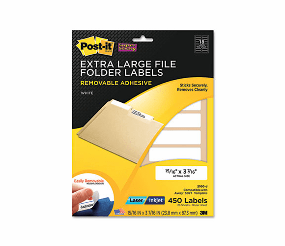 MMM2100J Removable File Folder Labels, 15/16 x 3 7/16, White, 450/Pack By 3M/COMMERCIAL TAPE DIV.