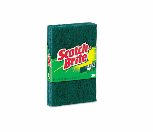 MMM223 Heavy-Duty Scour Pad, 3.8" W x 6" L, Green, 3/Pack By 3M/COMMERCIAL TAPE DIV.