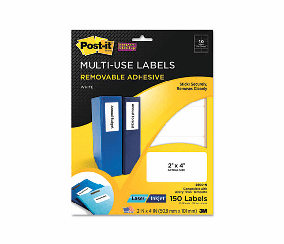 MMM2500N Removable ID Labels, 2w x 4h, White, 150 Labels/Pack By 3M/COMMERCIAL TAPE DIV.