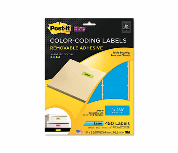 MMM2700P Removable Color-Coding Labels, 1 x 2-5/8, Assorted Neon, 450/Pack By 3M/COMMERCIAL TAPE DIV.