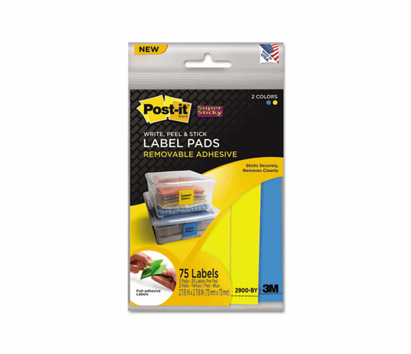 MMM2900BY Removable Label Pads, 3w x 3h, Blue/Yellow, 75 Labels/Pack By 3M/COMMERCIAL TAPE DIV.