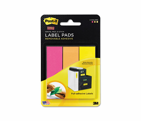 MMM2900FOY Removable Label Pads, 1w x 3h, Fuchsia/Orange/Yellow, 75 Labels/PK By 3M/COMMERCIAL TAPE DIV.