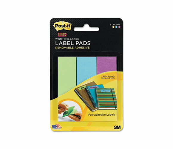 MMM2900LBG Removable Label Pads, 1w x 3h, Limeade/Blue/Grape, 75 Labels/Pack By 3M/COMMERCIAL TAPE DIV.