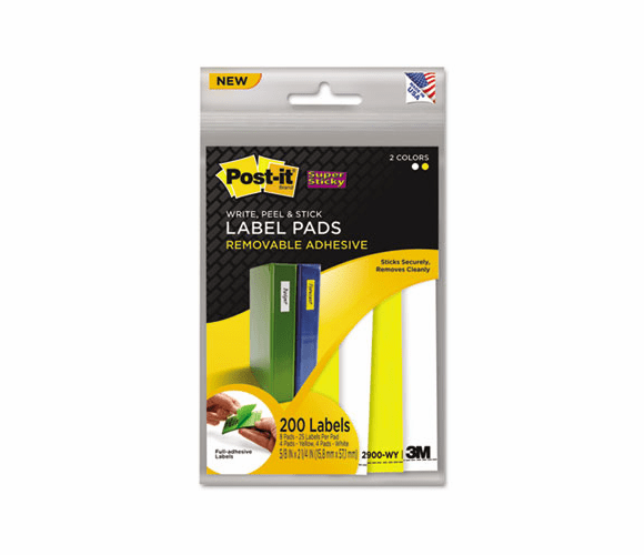 MMM2900WY Removable Label Pads, 3/8w x 2-3/8h, White/Yellow, 200 Labels/Pack By 3M/COMMERCIAL TAPE DIV.