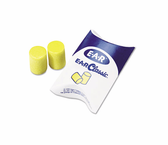 MMM3101001 E-A-R Classic Earplugs, Pillow Paks, Uncorded, PVC Foam, Yellow, 200 Pairs/Box By 3M/COMMERCIAL TAPE DIV.