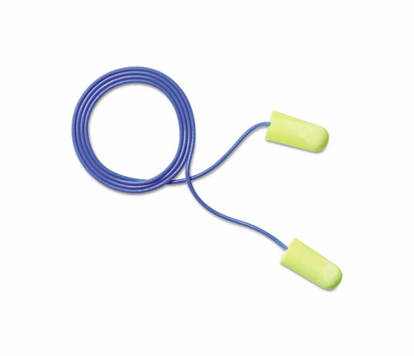 MMM3111250 E-A-Rsoft Yellow Neon Soft Foam Earplugs, Corded, Regular Size, 200/Box By 3M/COMMERCIAL TAPE DIV.
