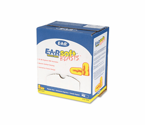 MMM3121252 E-A-Rsoft Blasts Earplugs, Uncorded, Foam, Yellow Neon/Red Flame, 200 Pairs/Box By 3M/COMMERCIAL TAPE DIV.