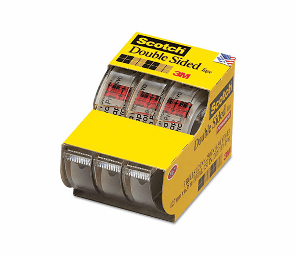 MMM3136 665 Double-Sided Office Tape in Hand Dispenser, 1/2" x 250", 3/Box By 3M/COMMERCIAL TAPE DIV.