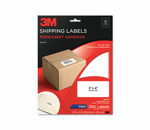 MMM3200S Permanent Adhesive White Inkjet Mailing Labels, 2 x 4, 250/Pack By 3M/COMMERCIAL TAPE DIV.