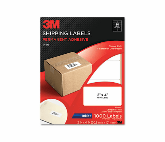 MMM3200T Permanent Adhesive White Inkjet Mailing Labels, 2 x 4, 1000/Pack By 3M/COMMERCIAL TAPE DIV.