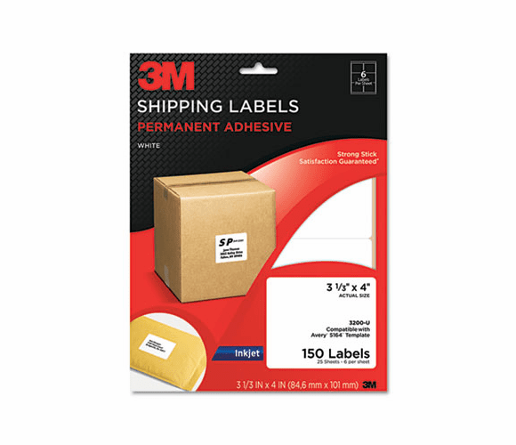 MMM3200U Permanent Adhesive White Inkjet Mailing Labels, 3-1/3 x 4, 150/Pack By 3M/COMMERCIAL TAPE DIV.
