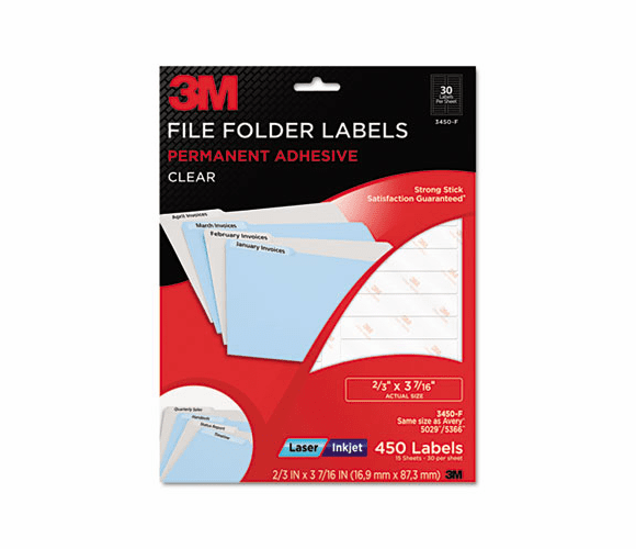 MMM3450F Permanent Adhesive Clear Filing Labels, 2/3 x 3-7/16, Clear, 450/Pack By 3M/COMMERCIAL TAPE DIV.
