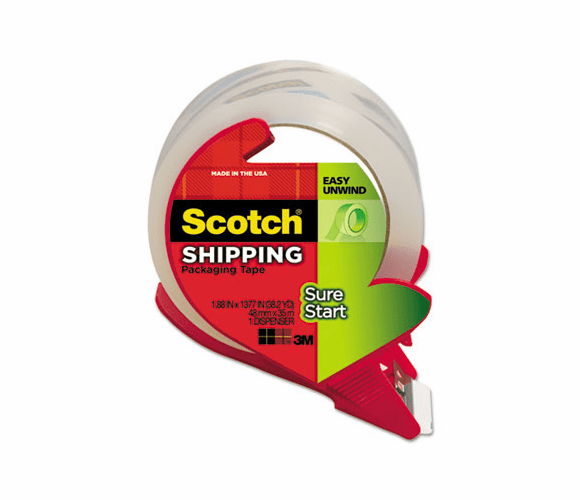 MMM3450SRD Sure Start Packaging Tape w/Dispenser, 1.88" x 38.2 yards, 1.88" Core, Clear By 3M/COMMERCIAL TAPE DIV.