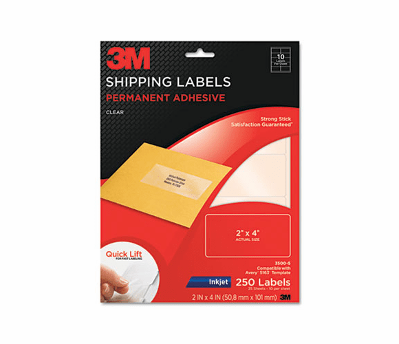 MMM3500S Permanent Adhesive Clear Inkjet Mailing Labels, 2 x 4, 250/Pack By 3M/COMMERCIAL TAPE DIV.