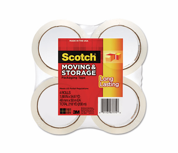 MMM36504 Moving & Storage Tape, 1.88" x 54.6 yards, 3" Core, Clear, 4 Rolls/Pack By 3M/COMMERCIAL TAPE DIV.