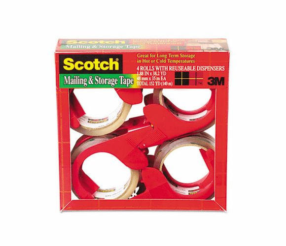 MMM3650S4RD Moving & Storage Tape, 1.88" x 38.2 yards, 3" Core, Clear, 4 Rolls/Pack By 3M/COMMERCIAL TAPE DIV.