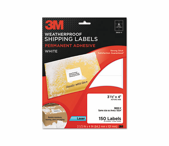 MMM3800V Permanent Adhesive White Weatherproof Address Labels, 3-1/3 x 4, 150 Labels/Pack By 3M/COMMERCIAL TAPE DIV.