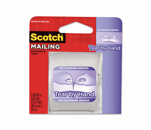 MMM3841 Tear-By-Hand Packaging Tape, 1.88" x 17.5 yds, 1-1/2" Core, Clear By 3M/COMMERCIAL TAPE DIV.