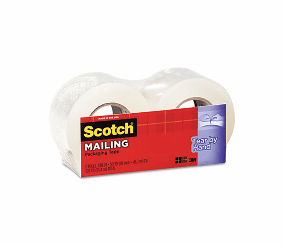MMM38422 Tear-By-Hand Packaging Tape, 1.88" x 50 yards, 1-1/2" Core, Clear, 2/Box By 3M/COMMERCIAL TAPE DIV.