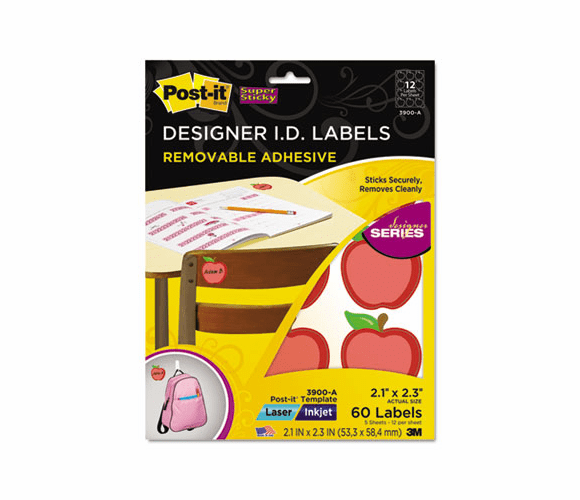 MMM3900A Designer Series Removable ID Labels, 2-1/10 x 2-3/10, Apples, 60/Pack By 3M/COMMERCIAL TAPE DIV.